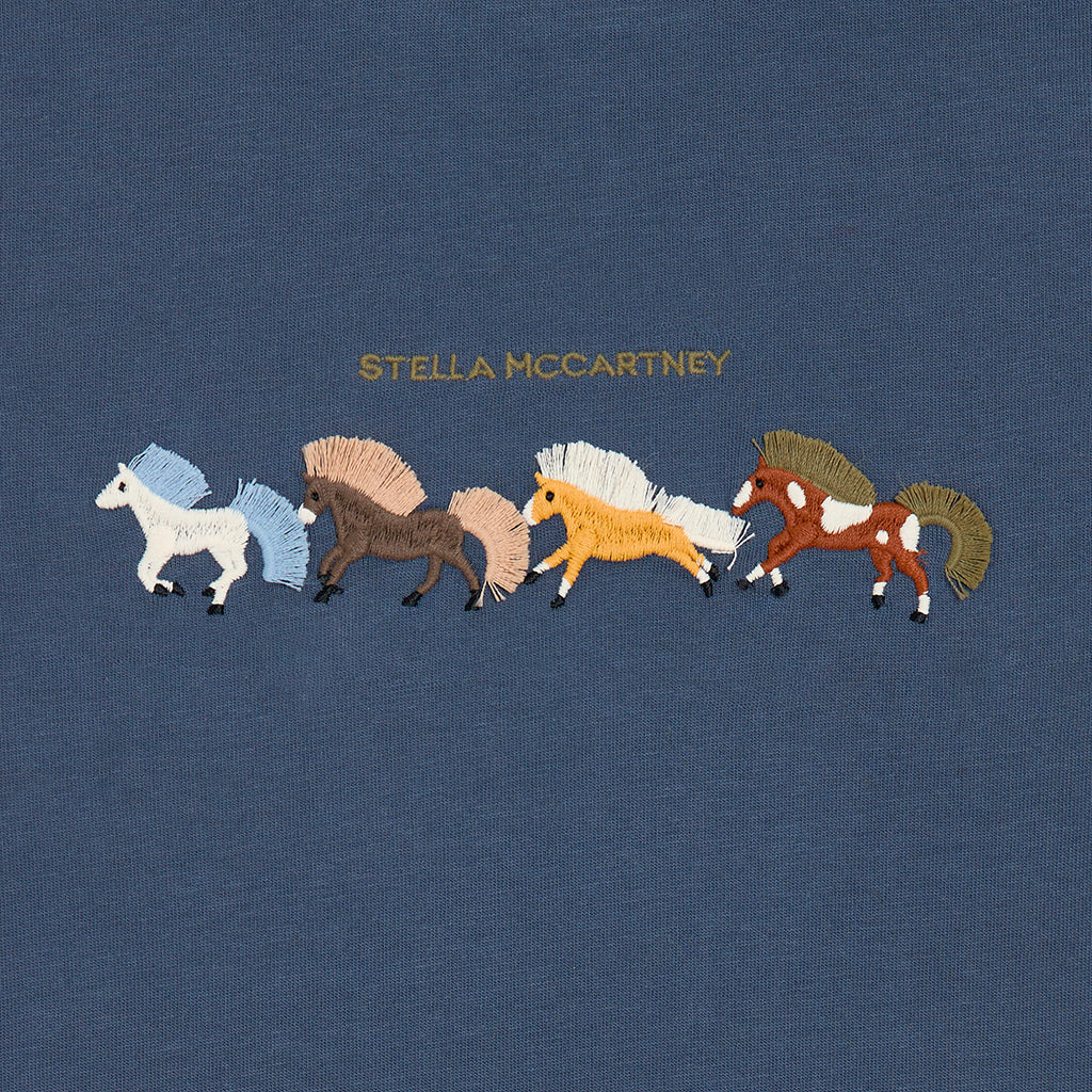 Stella McCartney Child T-shirt With Horse Embroidery Navy Blue