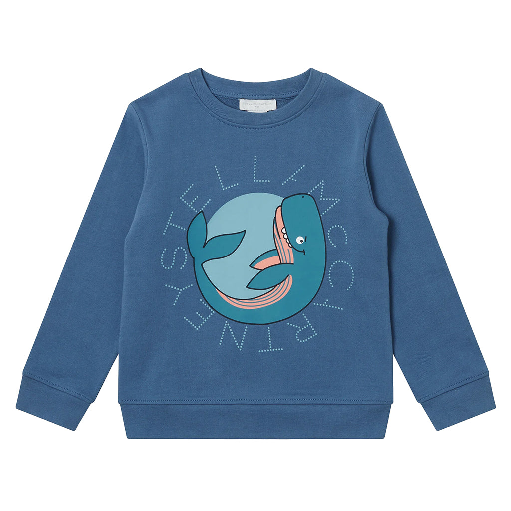 Stella McCartney Child Sweatshirt With Whale Logo Disk Print Blue