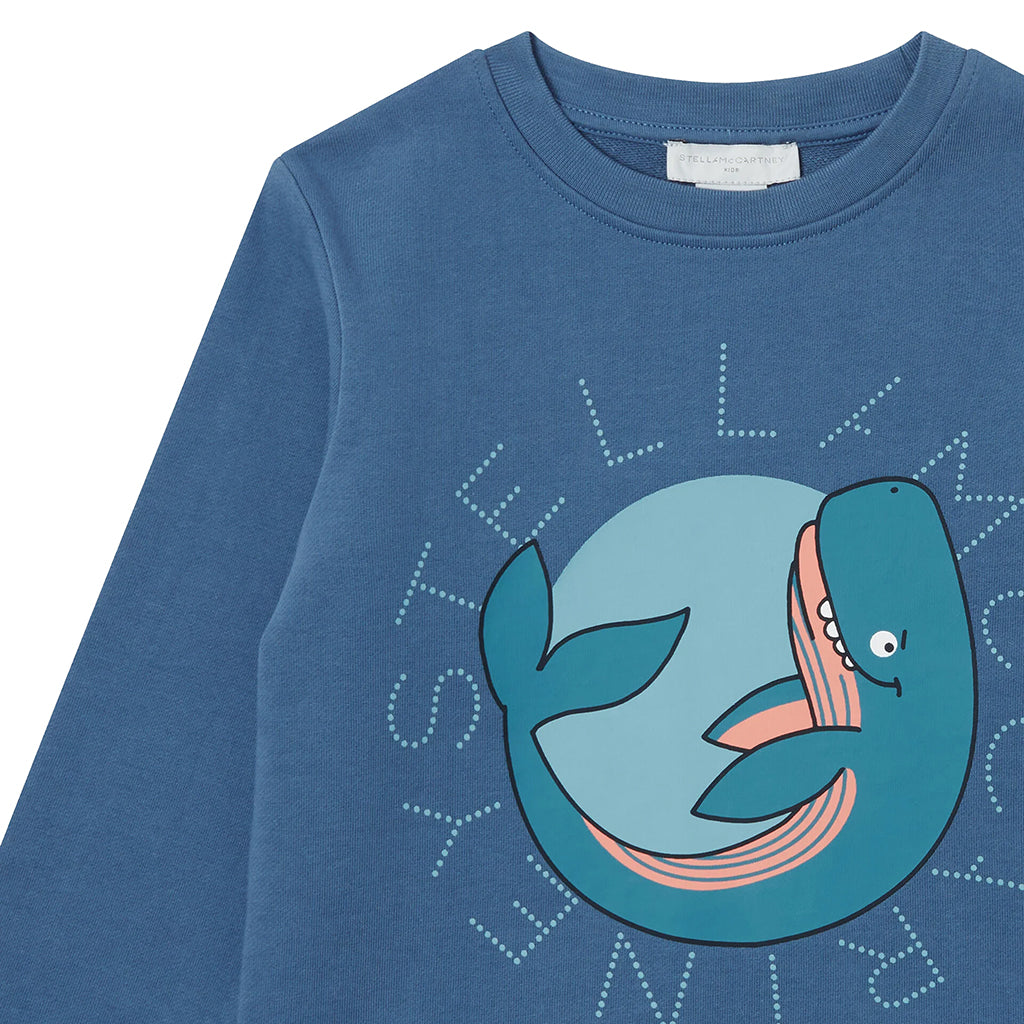 Stella McCartney Child Sweatshirt With Whale Logo Disk Print Blue