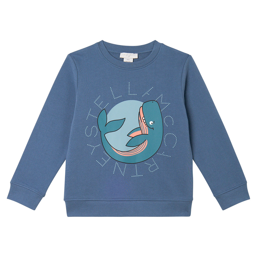 Stella McCartney Child Sweatshirt With Whale Logo Disk Print Blue