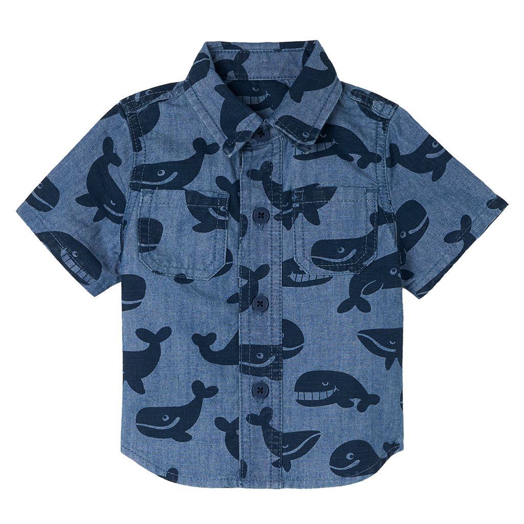 Stella McCartney Baby Shirt Whale Print Chambray Blue