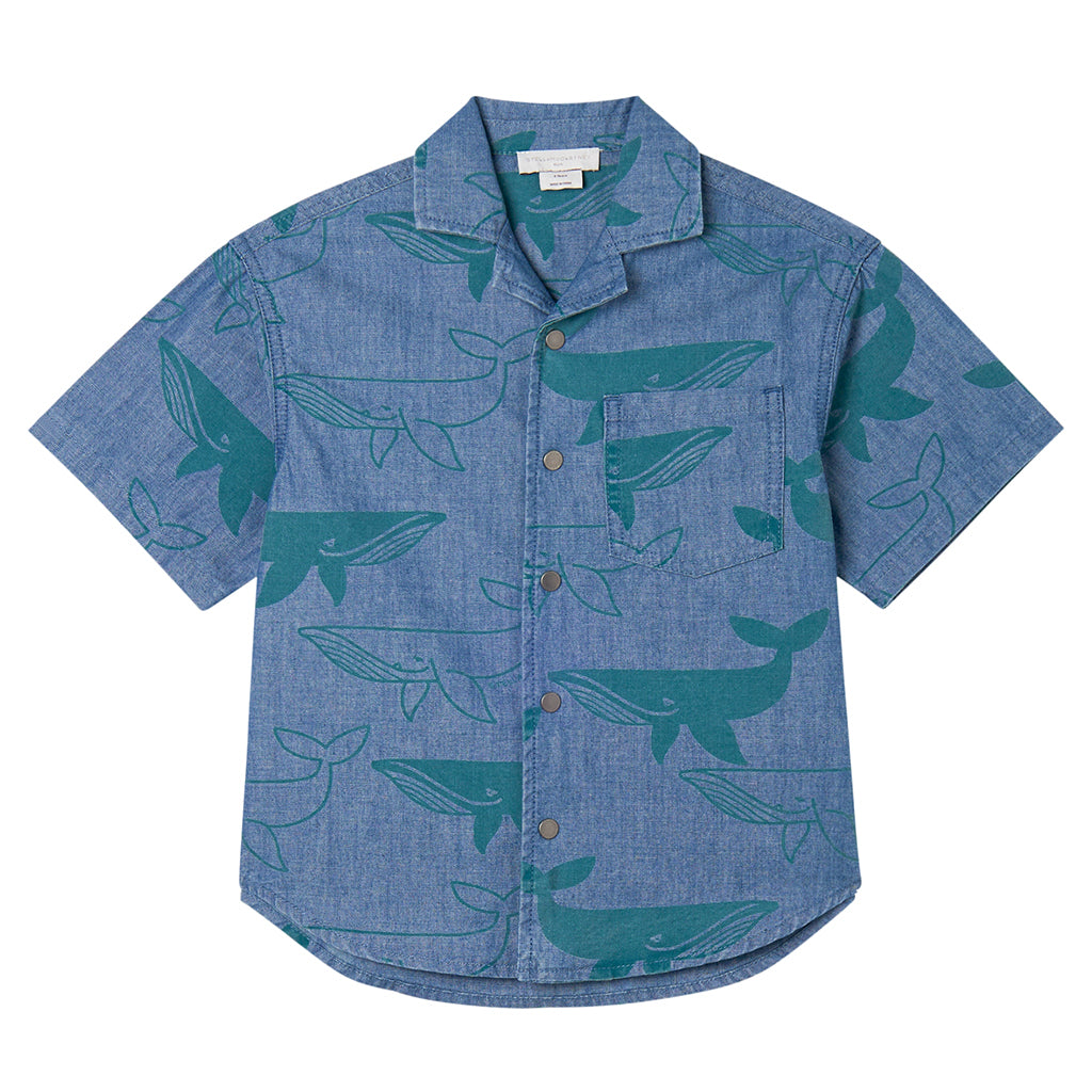 Stella McCartney Child Shirt Whale Print Denim Blue