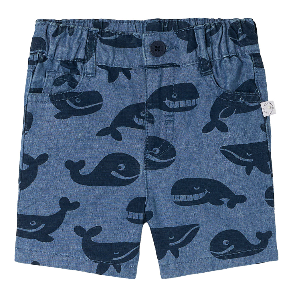 Stella McCartney Baby Shorts Whale Print Chambray Blue