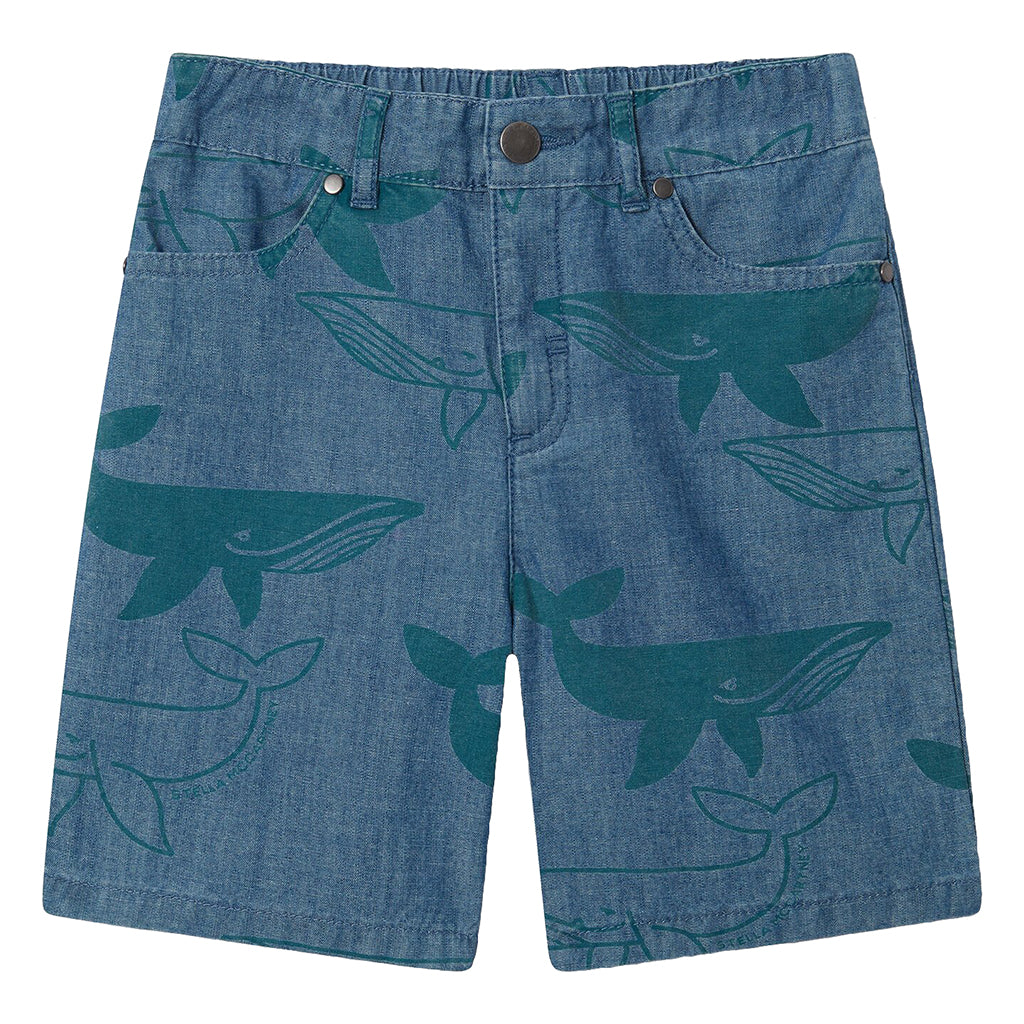 Stella McCartney Child Shorts Whale Print Denim Blue