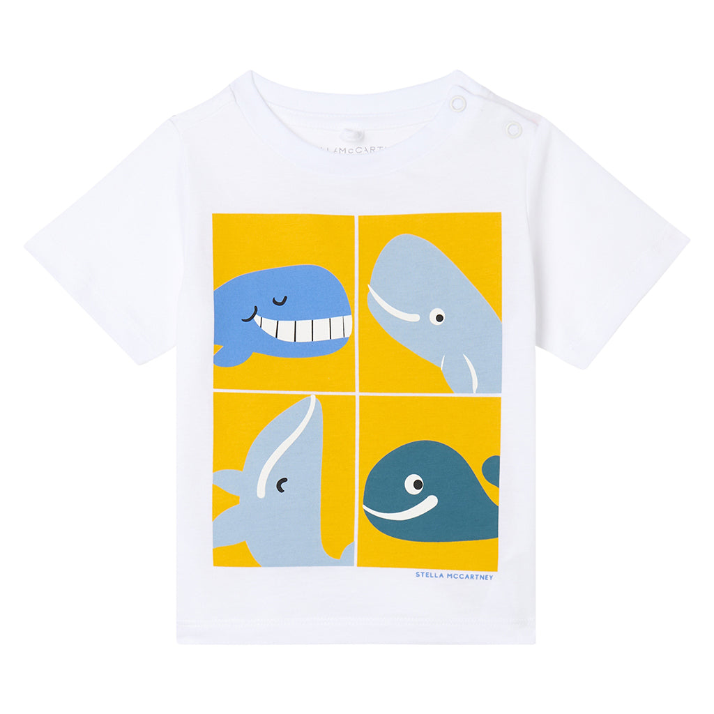 Stella McCartney Baby T-Shirt With Yellow Whales Print White