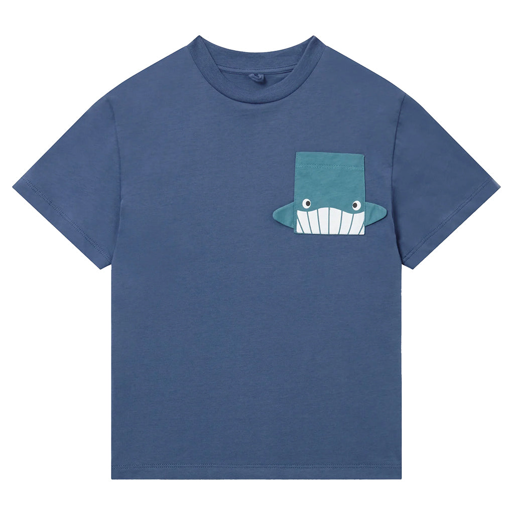Stella McCartney Child T-Shirt With Whale Pocket Print Navy Blue