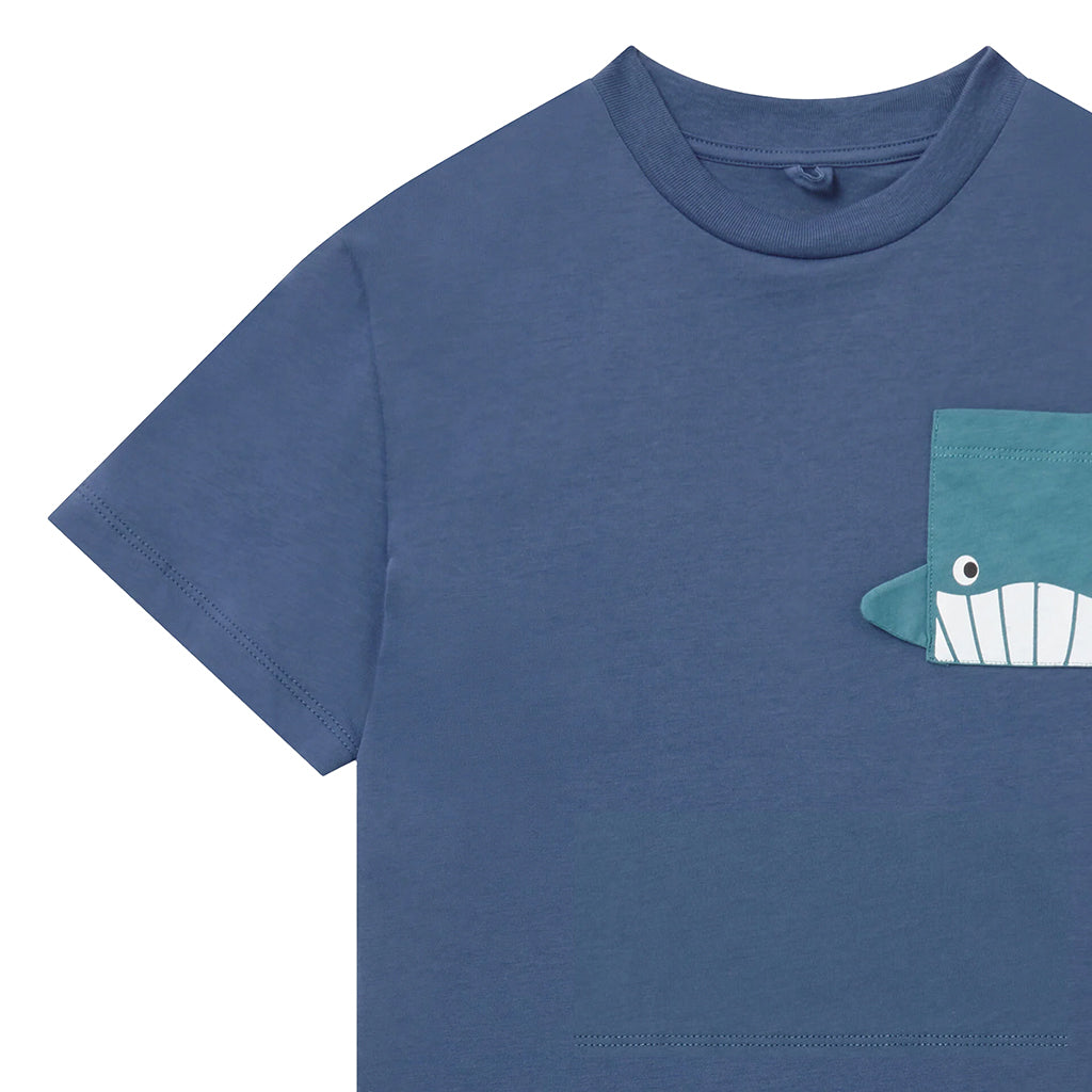 Stella McCartney Child T-Shirt With Whale Pocket Print Navy Blue