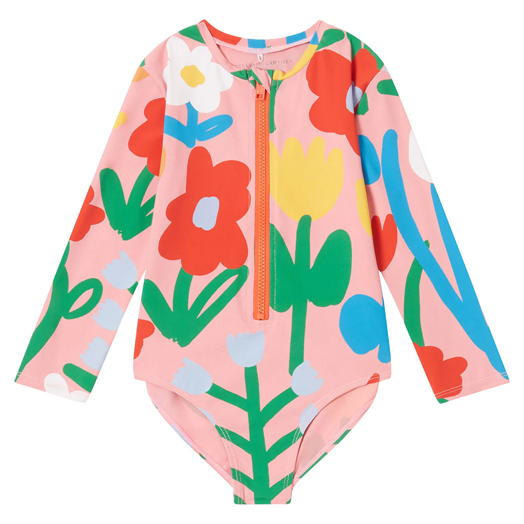 Stella McCartney Child Long Sleeve Swimsuit Big Flower Print Pink