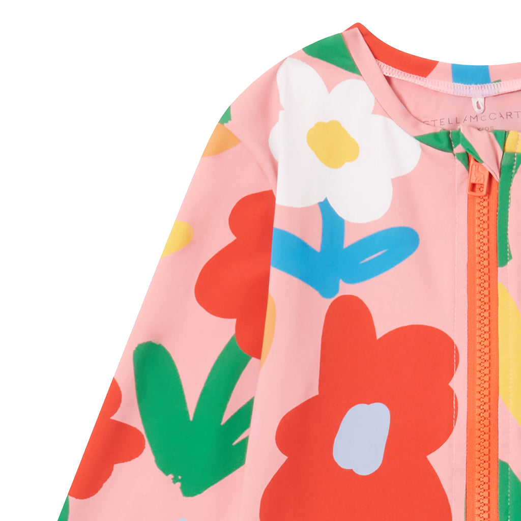 Stella McCartney Child Long Sleeve Swimsuit Big Flower Print Pink