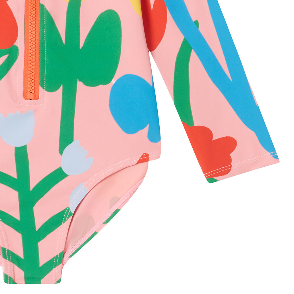 Stella McCartney Child Long Sleeve Swimsuit Big Flower Print Pink