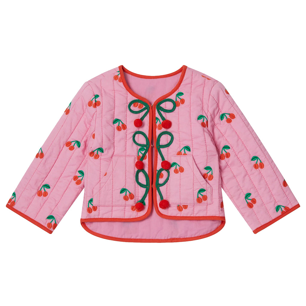 Stella McCartney Child Quilted Jacket Pink With Cherries Embroidery