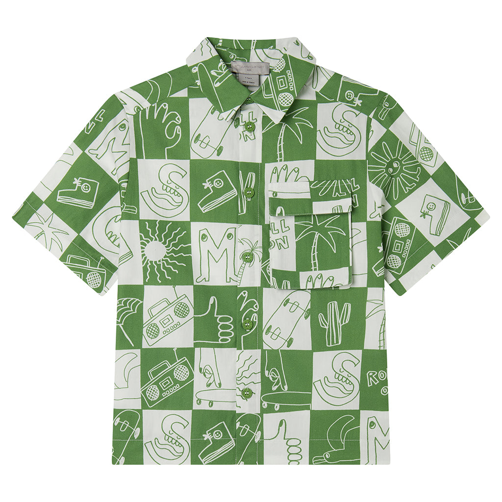 Stella McCartney Child Shirt Checkerboard Skater Print Green