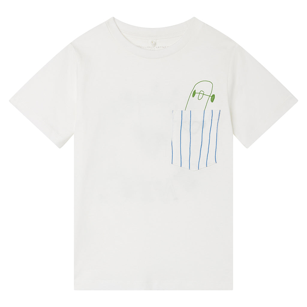 Stella McCartney Child T-shirt With Stripey Pocket White