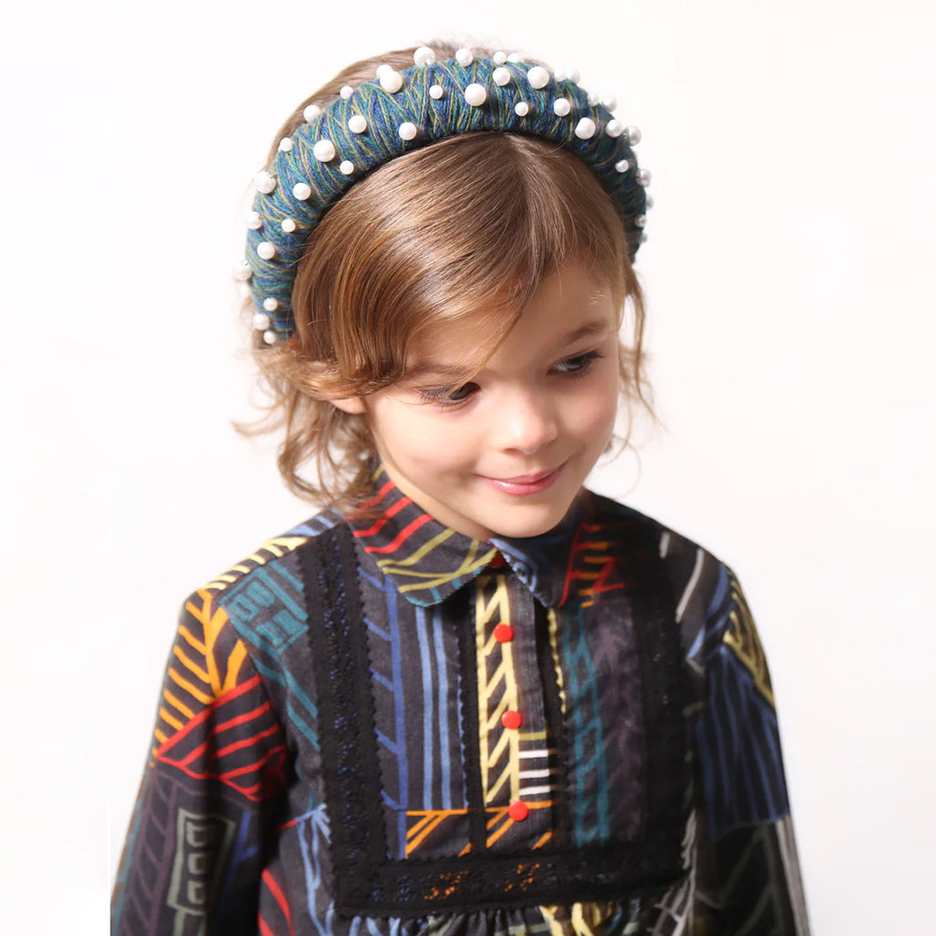 Tia Cibani Kids Child Aela Beaded Knit Headband Breton Blue Mix