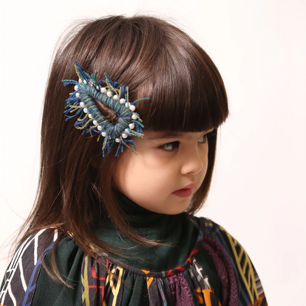 Tia Cibani Kids Child Aela Fringe Oversized Clip Breton Blue Mix