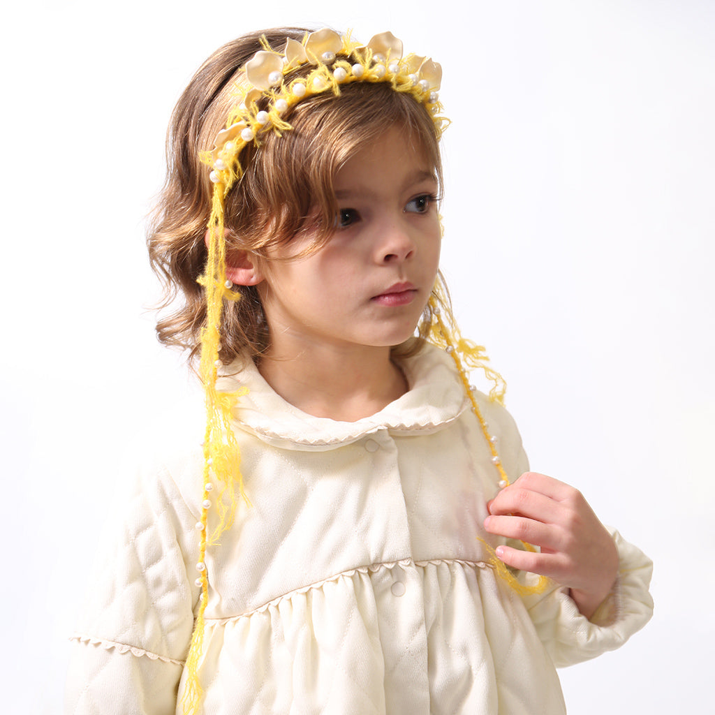 Tia Cibani Kids Child Brittany Beaded Tassel Crown Headband Dijon Yellow