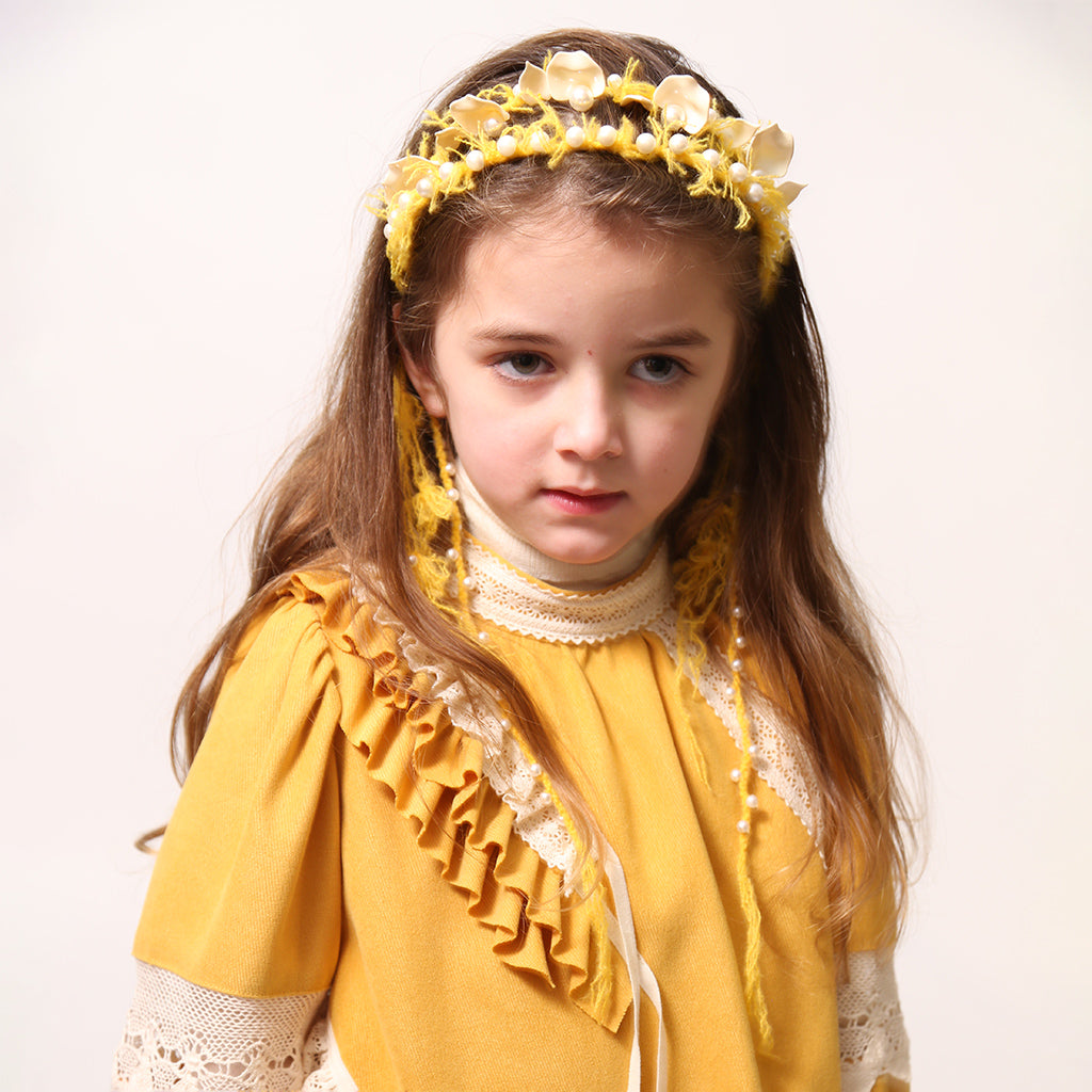 Tia Cibani Kids Child Brittany Beaded Tassel Crown Headband Dijon Yellow