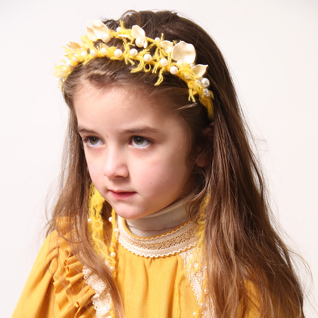 Tia Cibani Kids Child Brittany Beaded Tassel Crown Headband Dijon Yellow