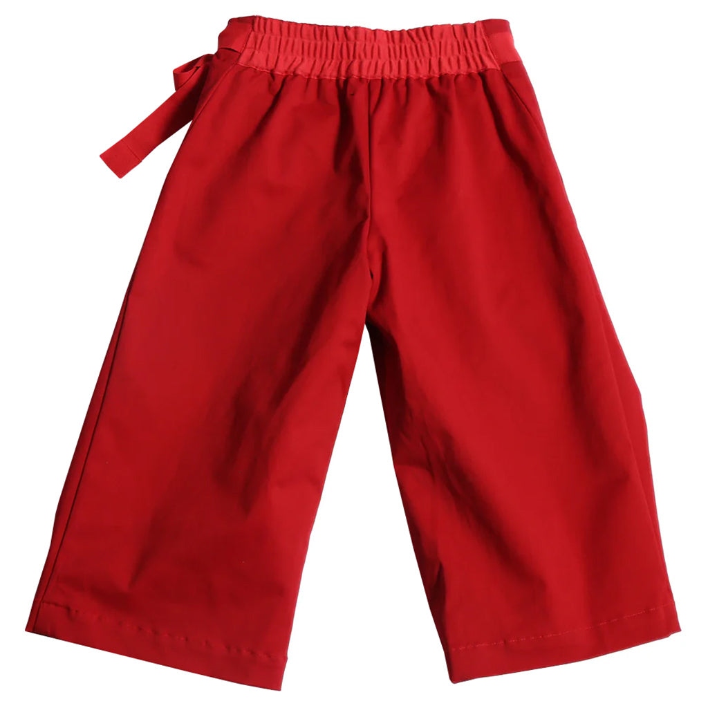 Tia Cibani Kids Woman Pleated Wide Leg Tie Pants Rouge Red