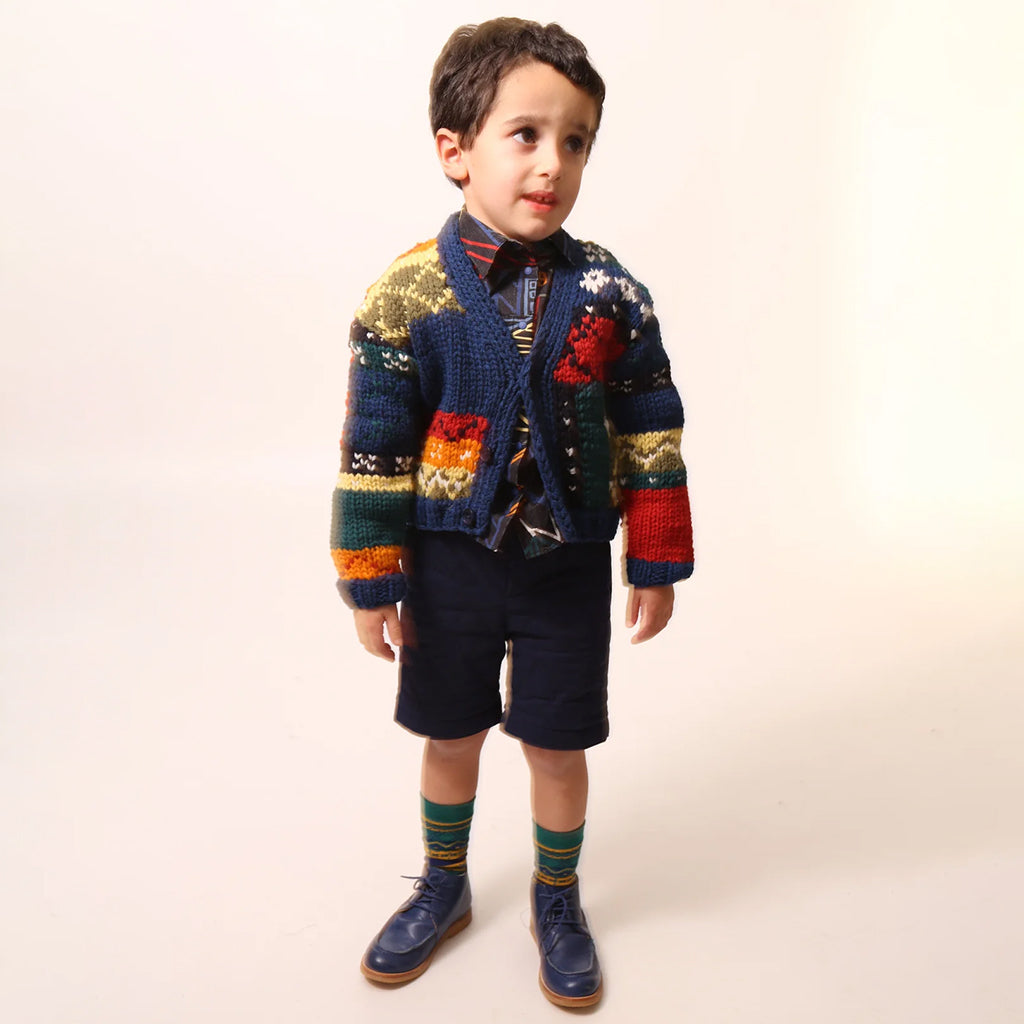 Tia Cibani Kids Child Breton Fair Isle Cardigan Breton Blue Mix