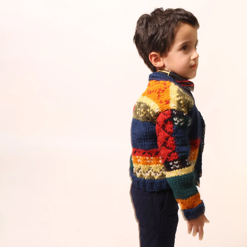 Tia Cibani Kids Child Breton Fair Isle Cardigan Breton Blue Mix