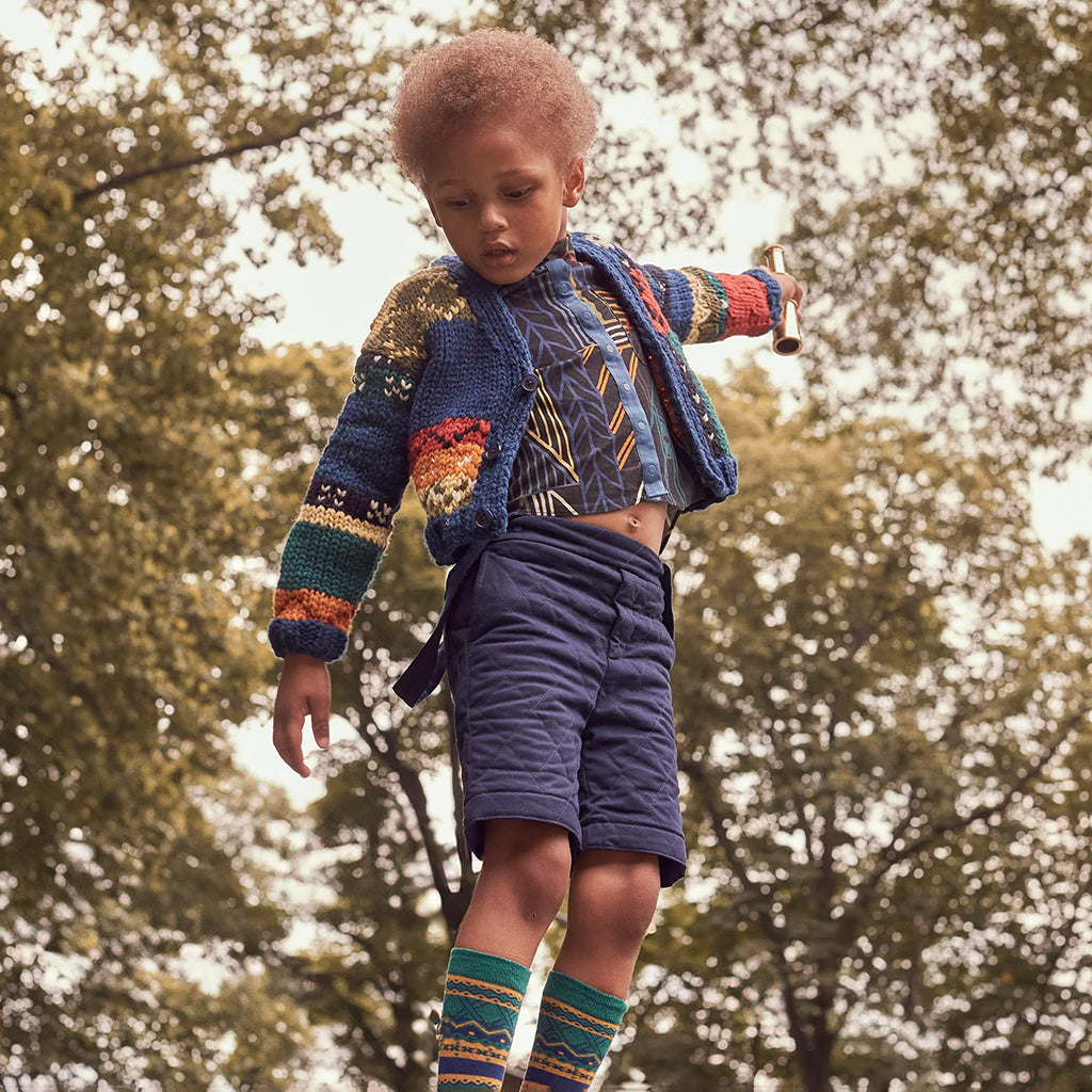 Tia Cibani Kids Child Breton Fair Isle Cardigan Breton Blue Mix