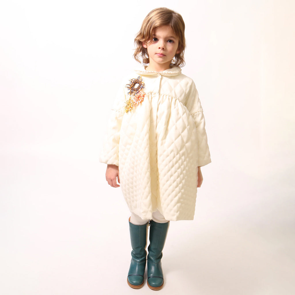 Tia Cibani Kids Child Brittany Tufted Dress Opal Cream