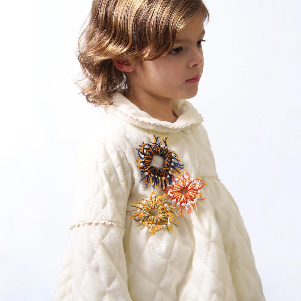 Tia Cibani Kids Child Brittany Tufted Dress Opal Cream