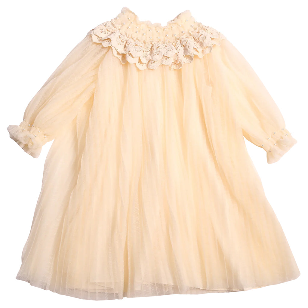 Tia Cibani Kids Child Gael Crush Pleated Dress Opal Cream