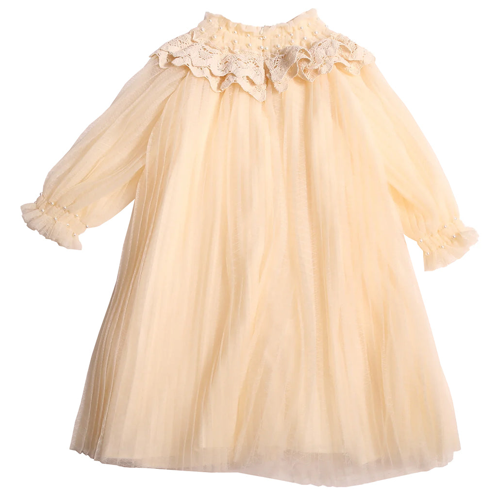 Tia Cibani Kids Child Gael Crush Pleated Dress Opal Cream