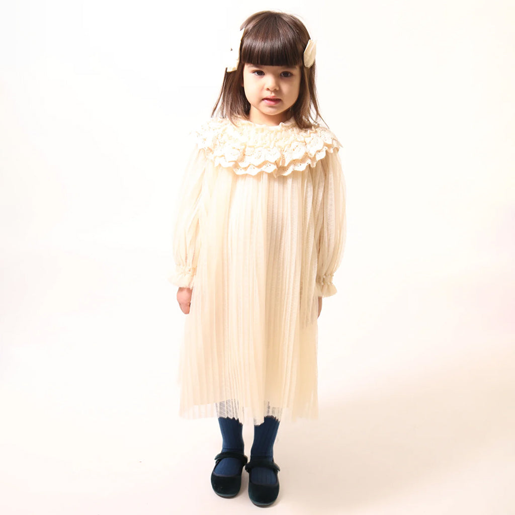 Tia Cibani Kids Child Gael Crush Pleated Dress Opal Cream