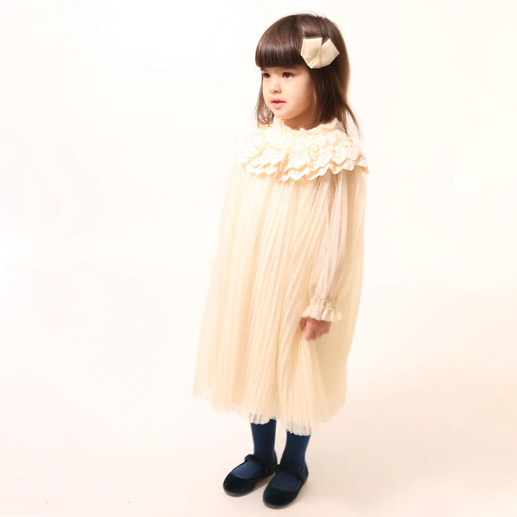 Tia Cibani Kids Child Gael Crush Pleated Dress Opal Cream