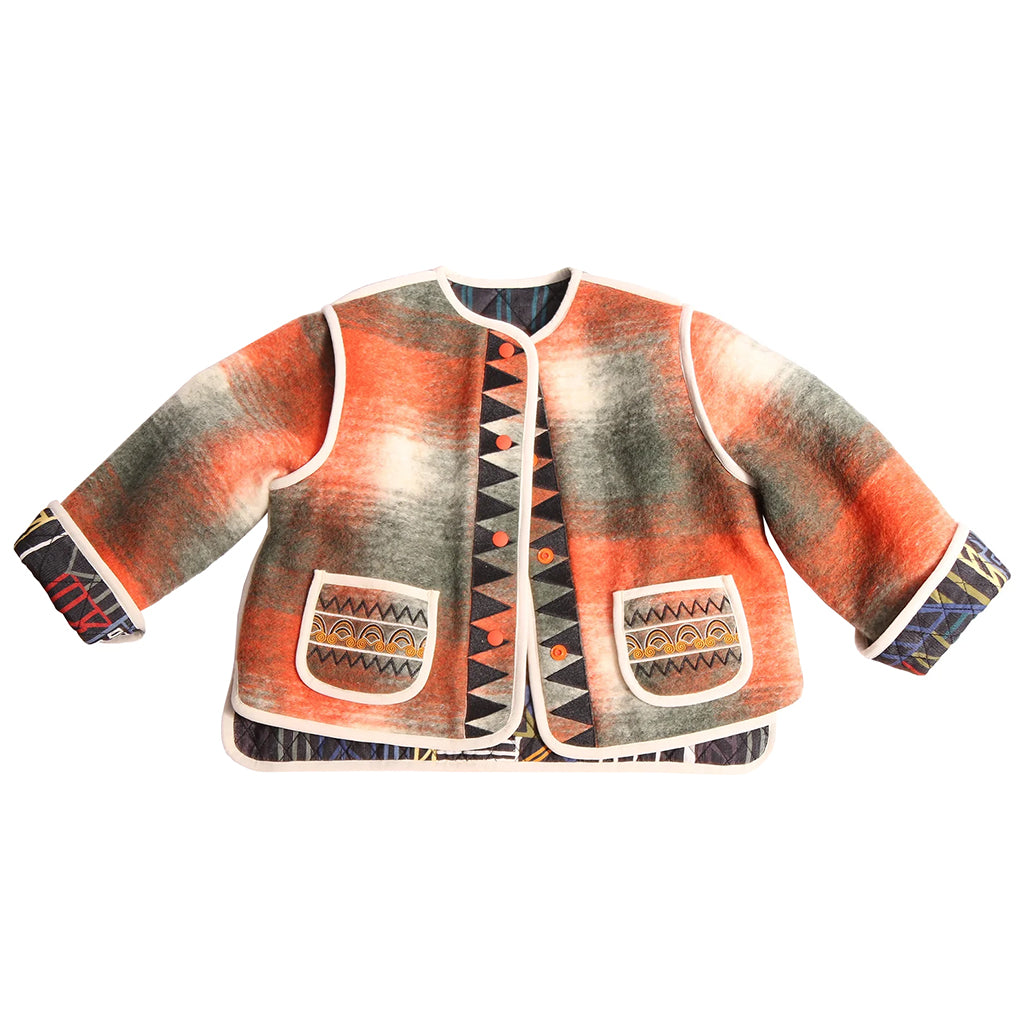 Tia Cibani Kids Child Reversible Highlander Jacket Celtic Orange Mix Plaid