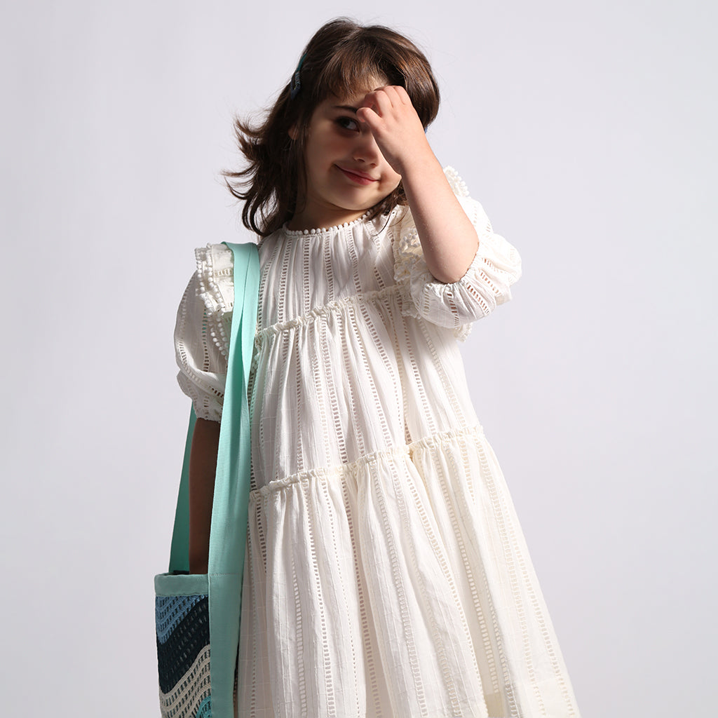 Tia Cibani Kids Child Piper Tiered Dress Sugar White