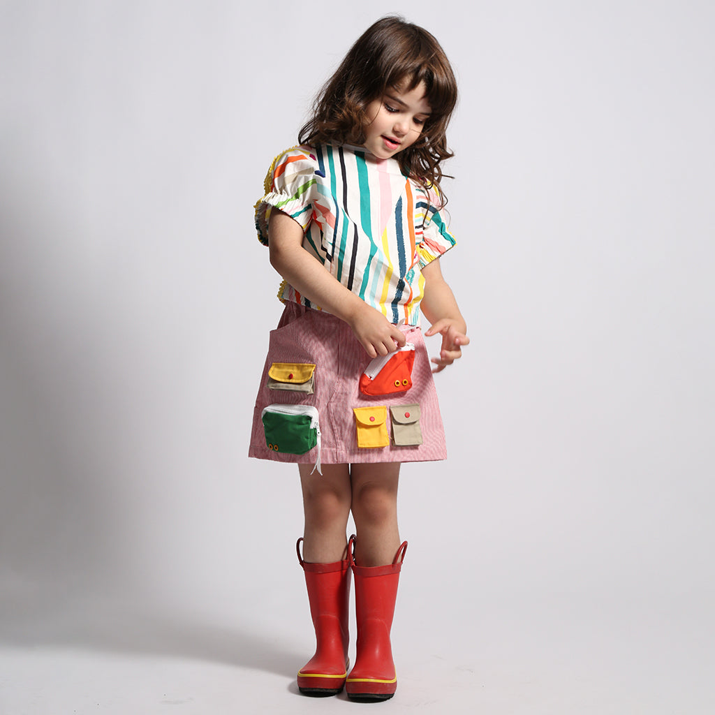 Tia Cibani Kids Child Morgan Patchwork Cargo Skirt SOS Red