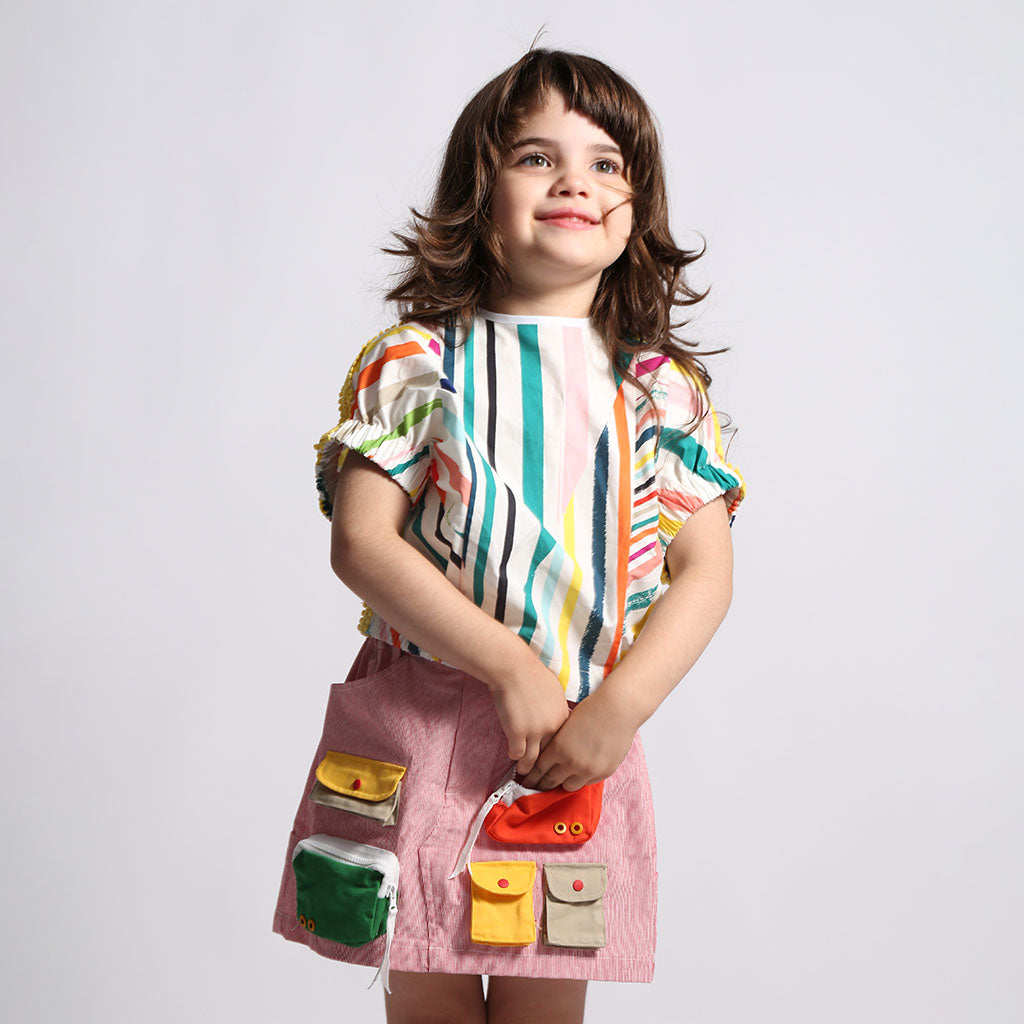 Tia Cibani Kids Child Morgan Patchwork Cargo Skirt SOS Red