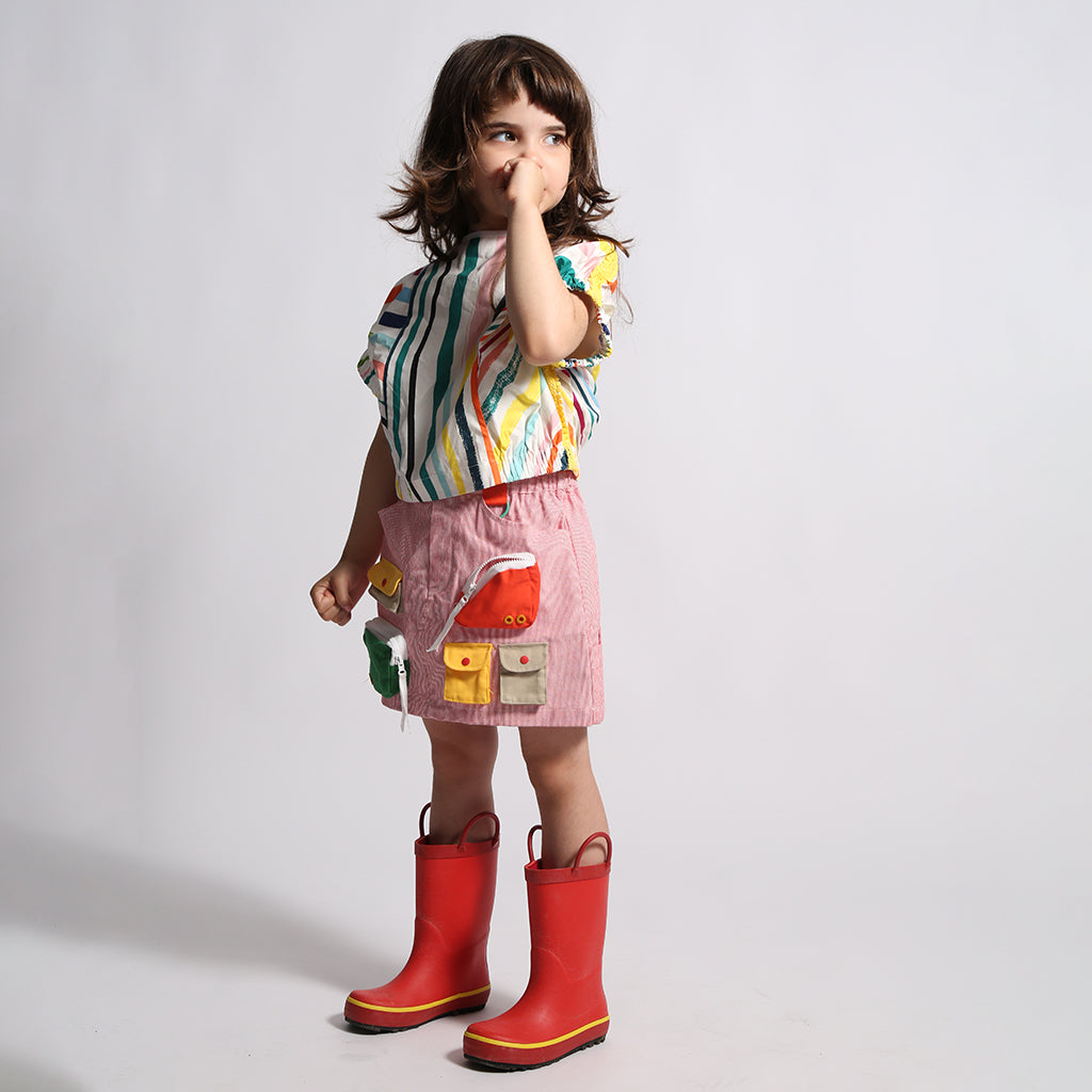 Tia Cibani Kids Child Morgan Patchwork Cargo Skirt SOS Red