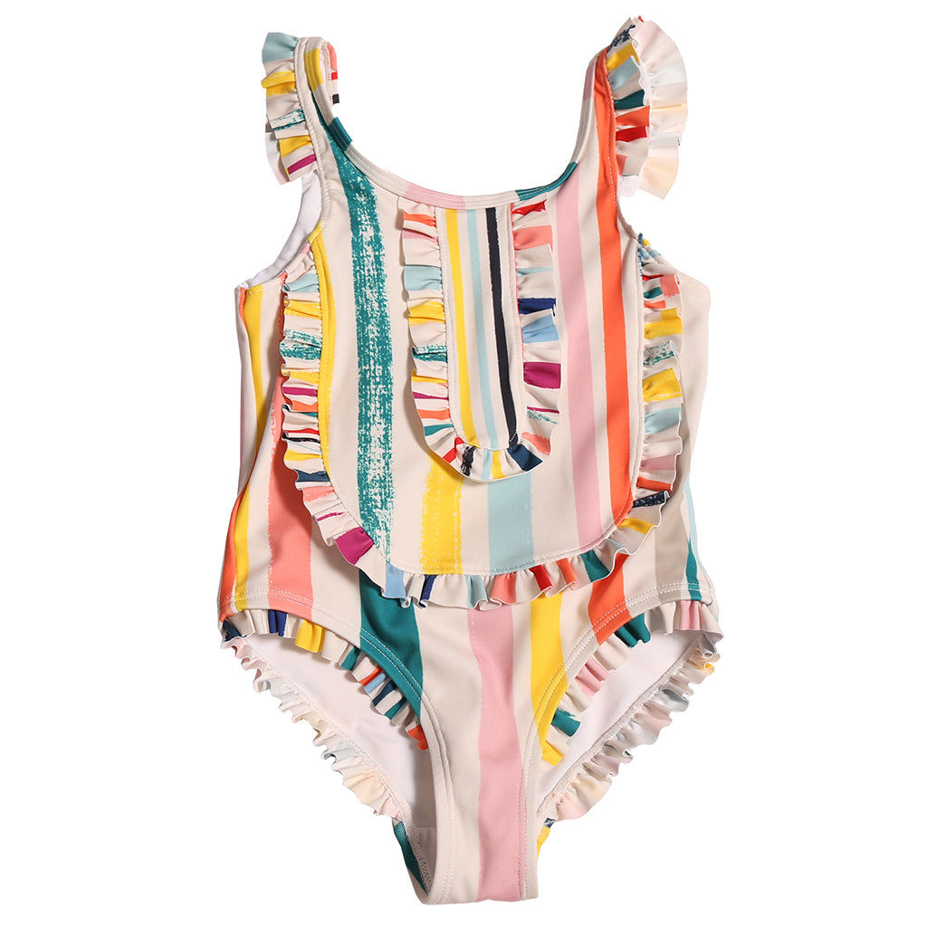 Tia Cibani Kids Child Marina Ruffle Swimsuit Rainbow Stripes