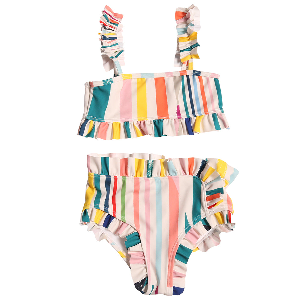 Tia Cibani Kids Child Misty Ruffle Swimsuit Rainbow Stripes
