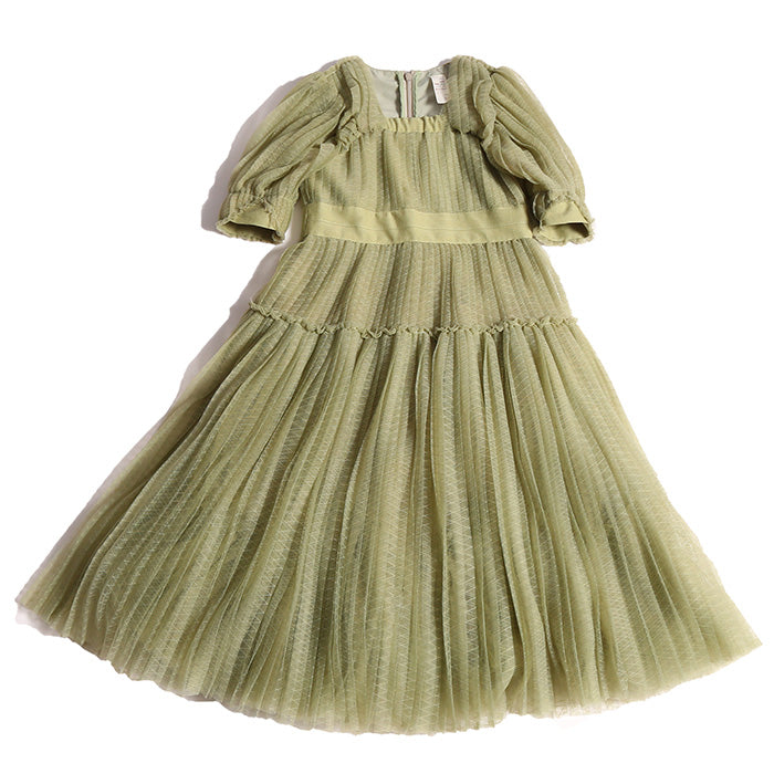 Tia Cibani Child Cornucopia Tiered Tulle Maxi Dress Sage Green