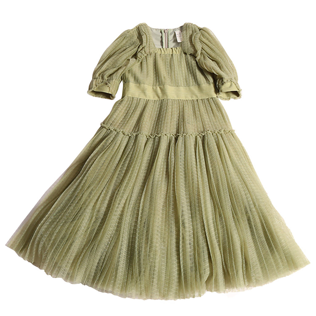Tia Cibani Child Cornucopia Tiered Tulle Maxi Dress Sage Green