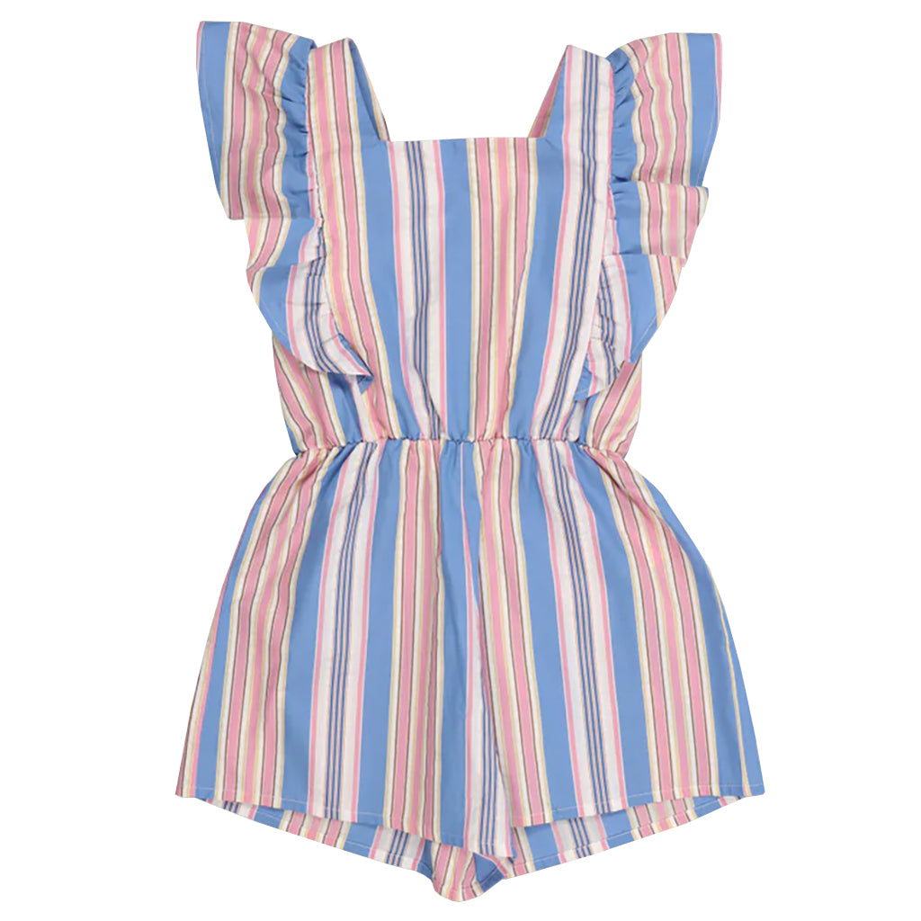 The New Society Child Chara Romper Hibiscus Pink Stripes