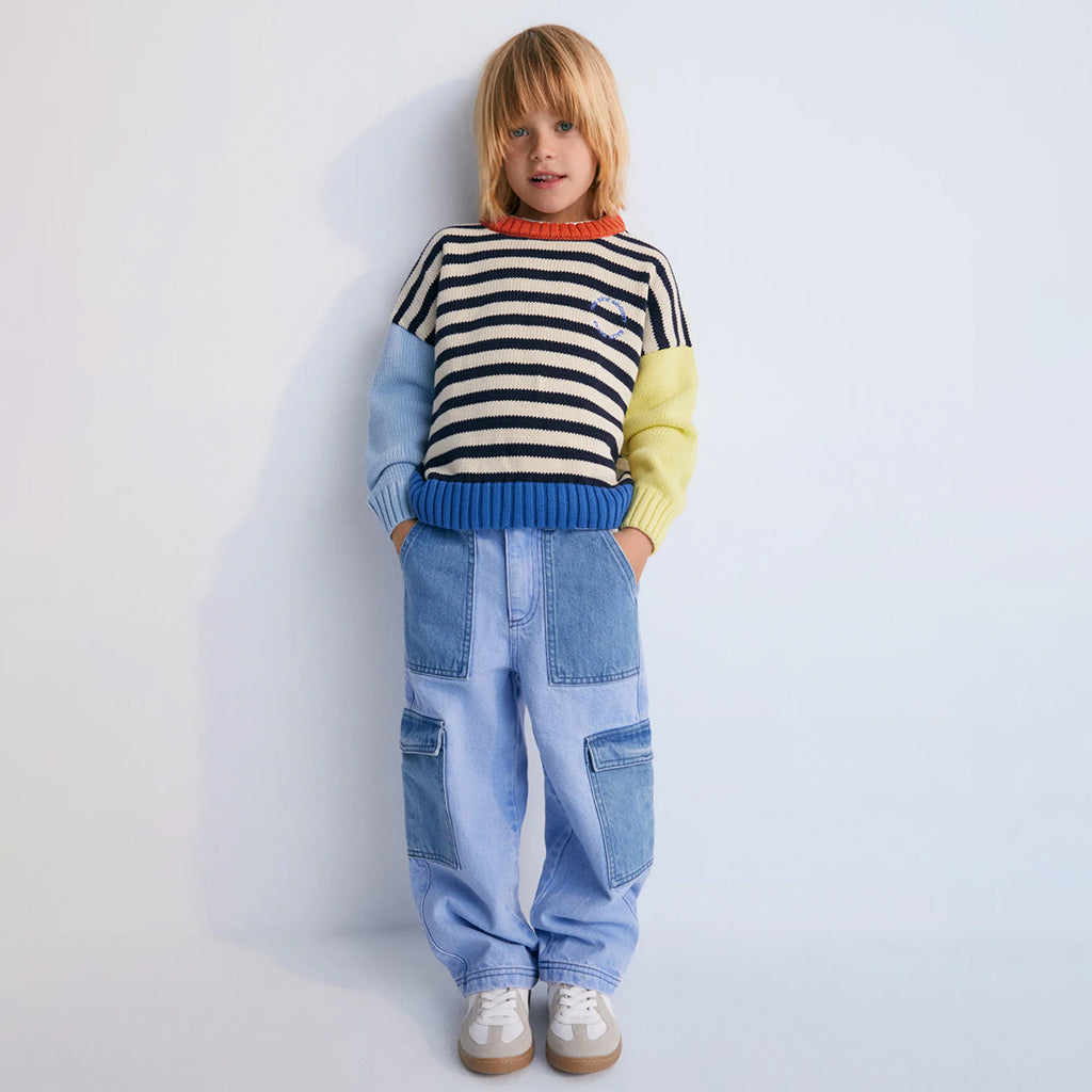 The New Society Child Edelssa Pants Colourblock Blue Denim