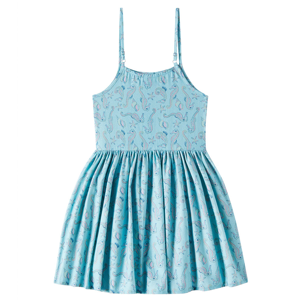 The New Society Child Io Dress Blue Seahorses Print