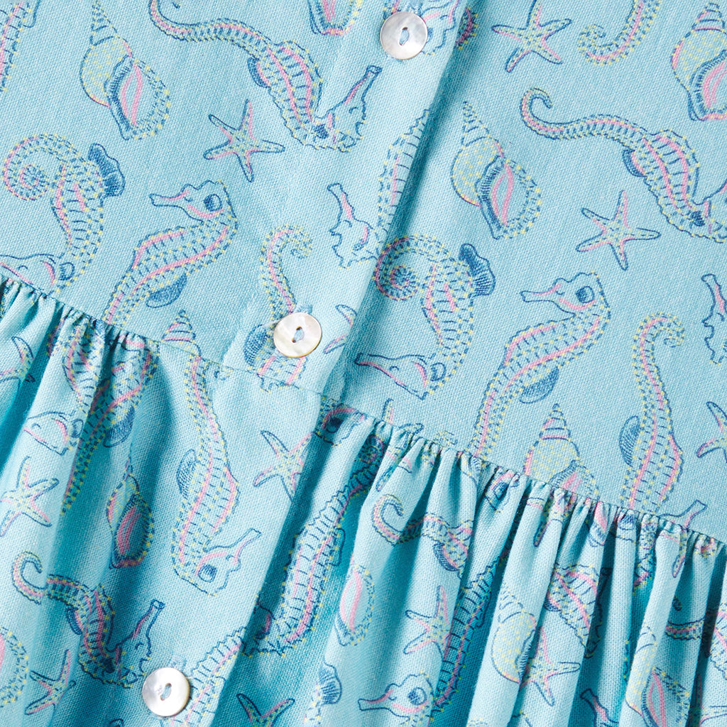 The New Society Child Io Dress Blue Seahorses Print