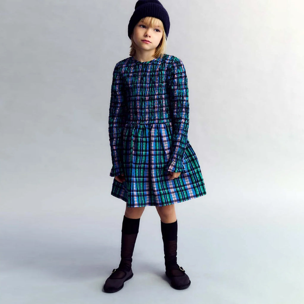 The New Society Child Lidia Dress Infinite Navy Blue Checks