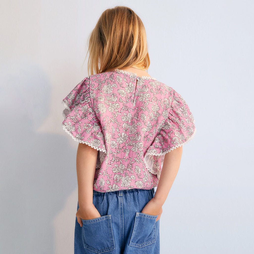 The New Society Child Melina Blouse Peony Hibiscus Pink Print