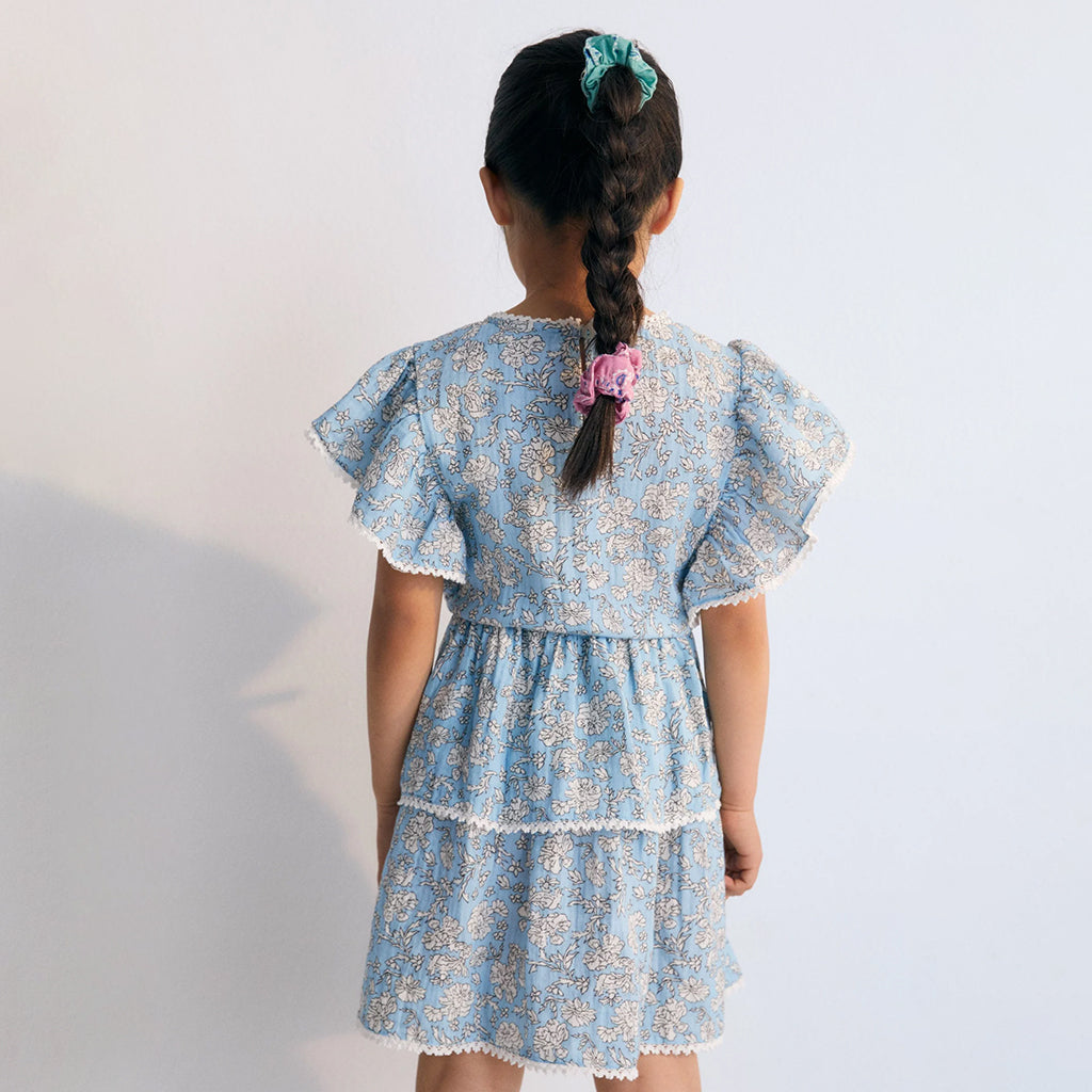 The New Society Child Melina Dress Peony Powder Blue Print
