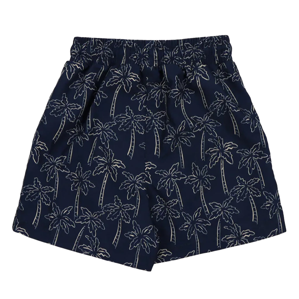 The New Society Child Swim Shorts Navy Blue Palms Print