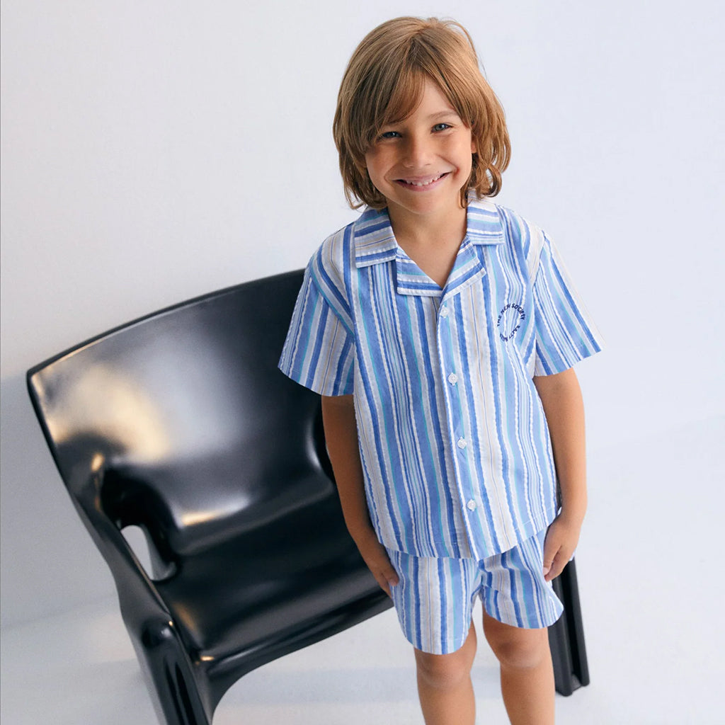 The New Society Child Tebas Bermuda Shorts Powder Blue Stripes